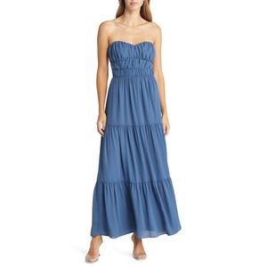 WAYF Blue The Talia Tiered Strapless Dress NWT Size Medium